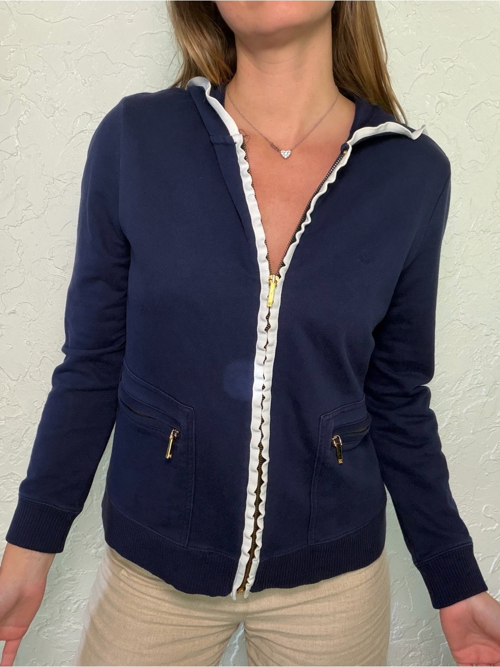 Lauren Ralph Lauren Navy Zip-Up Hoodie with White Trim